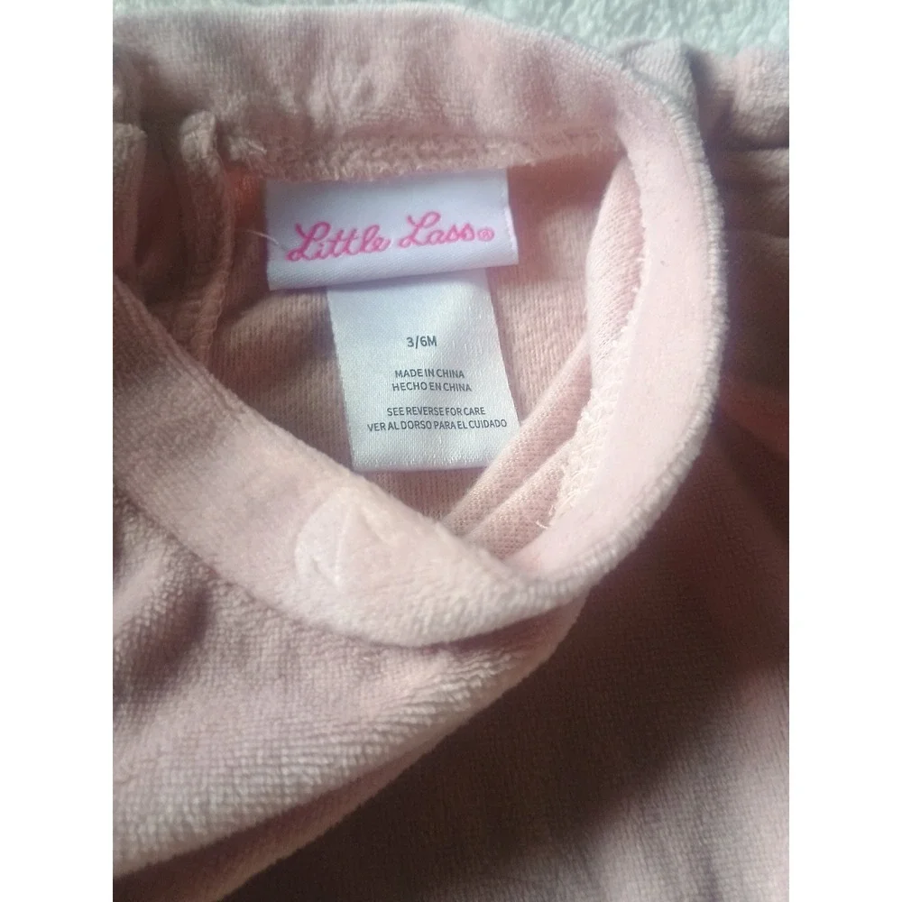 Little Lass Baby Girls Pink Velour bow detail Top and Flare Pants Set 3/6M